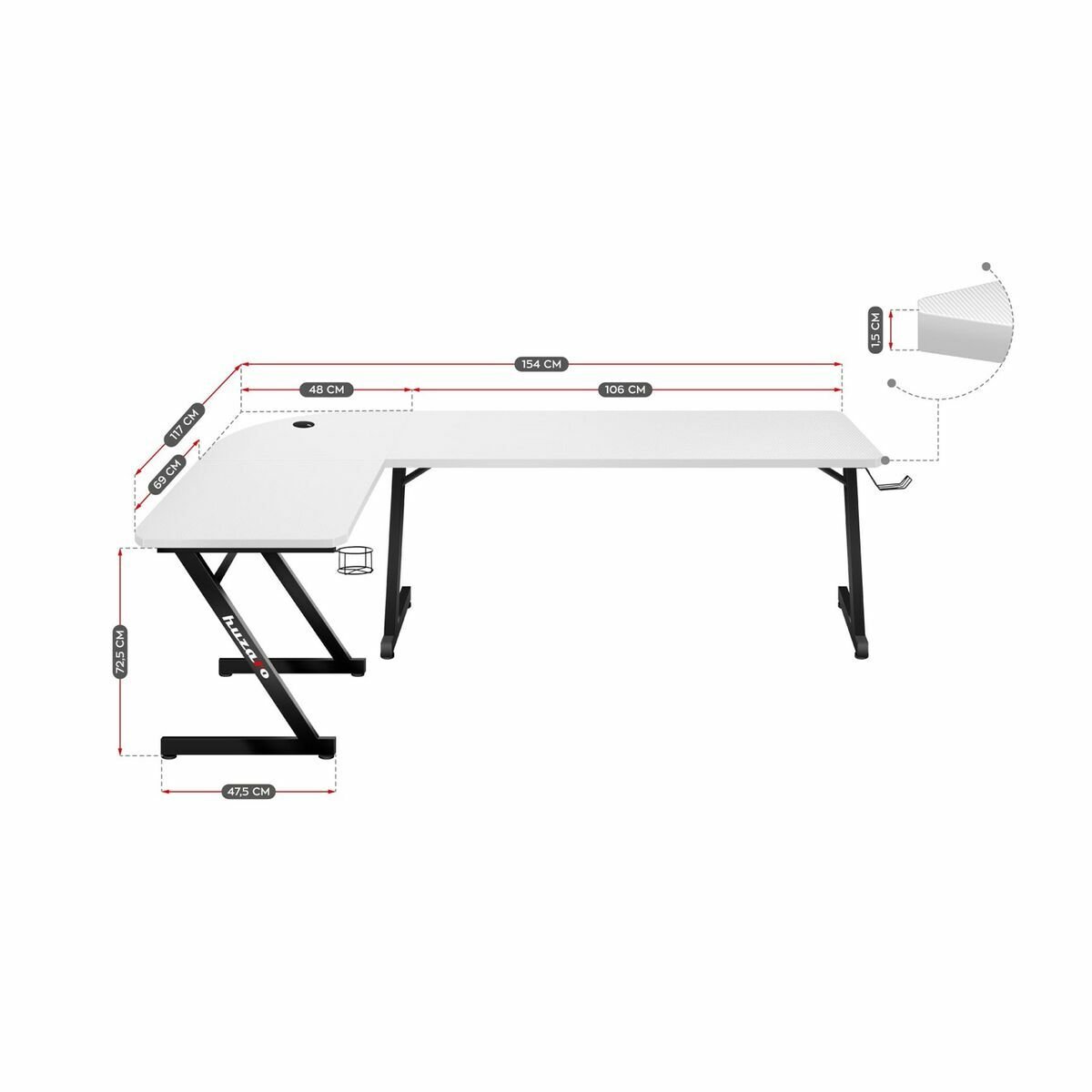 Desk Gaming Huzaro HERO 7.0 White Metal (Refurbished A) - Walking Pad IE - Ireland